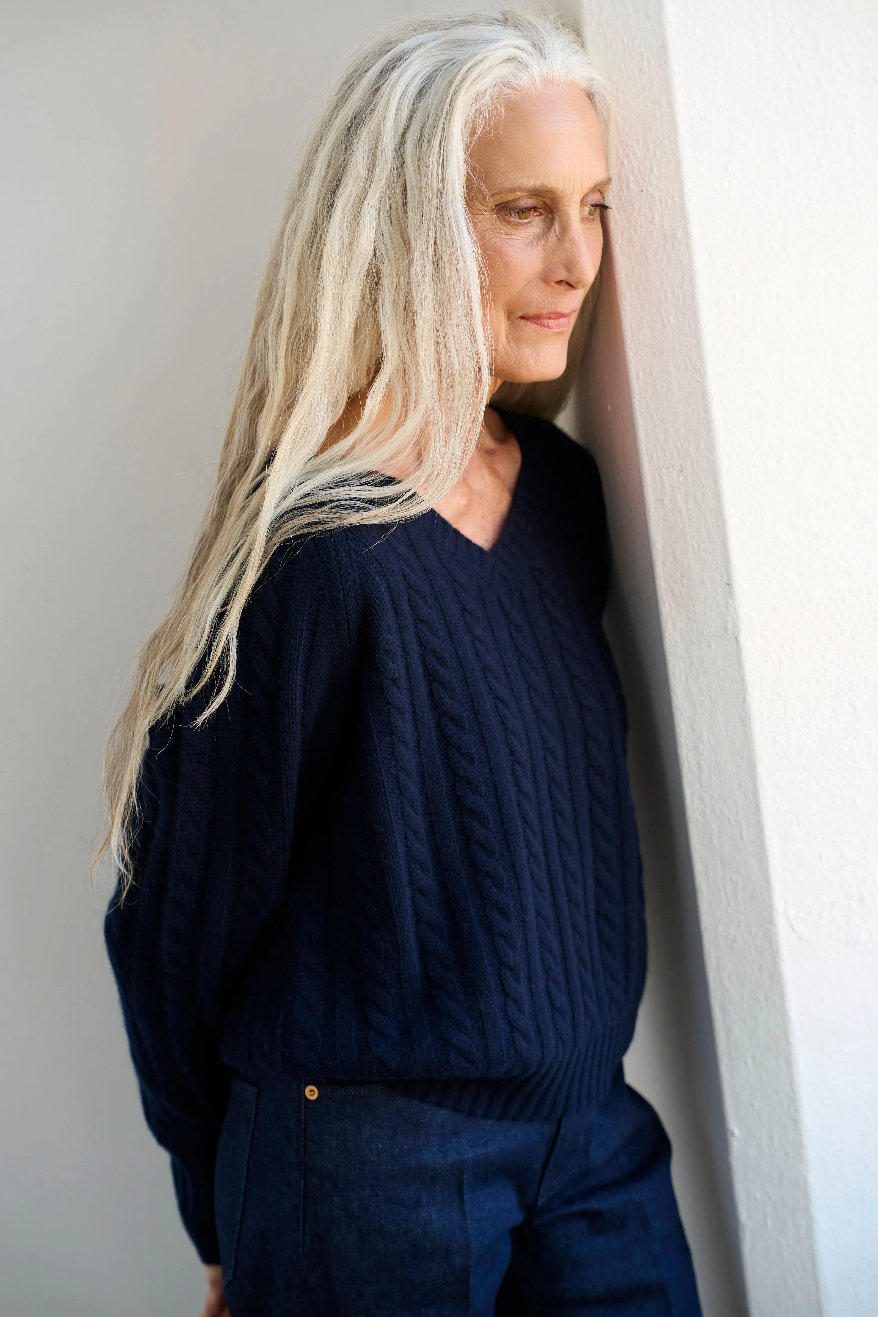 The Cable V Fave in Navy sold by Jamie Haller