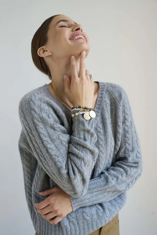 The Cable V Fave in Light Heather sold by Jamie Haller