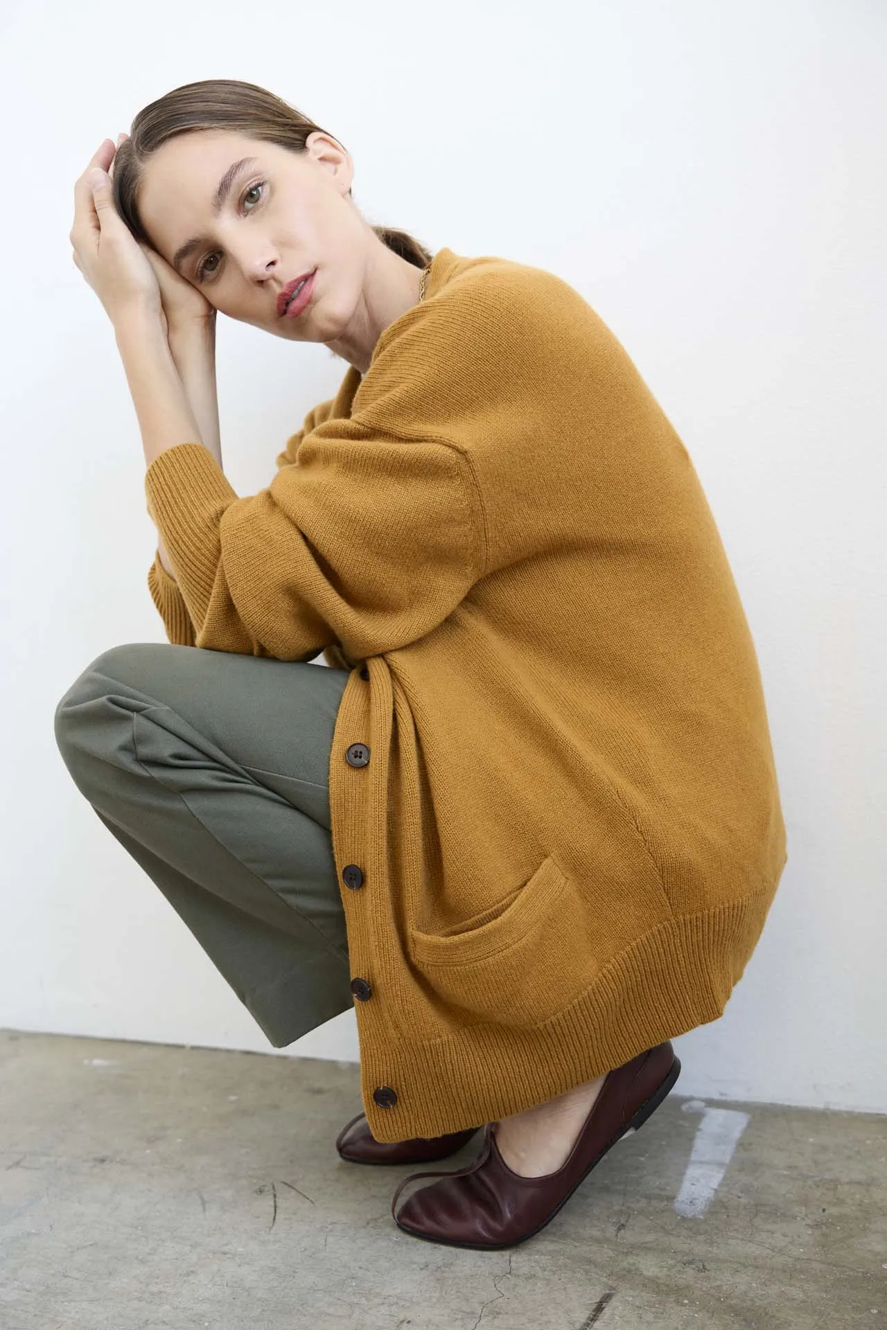 The Welt Pocket Cashmere Cardigan in Gold sold by Jamie Haller product image thumbnail 4