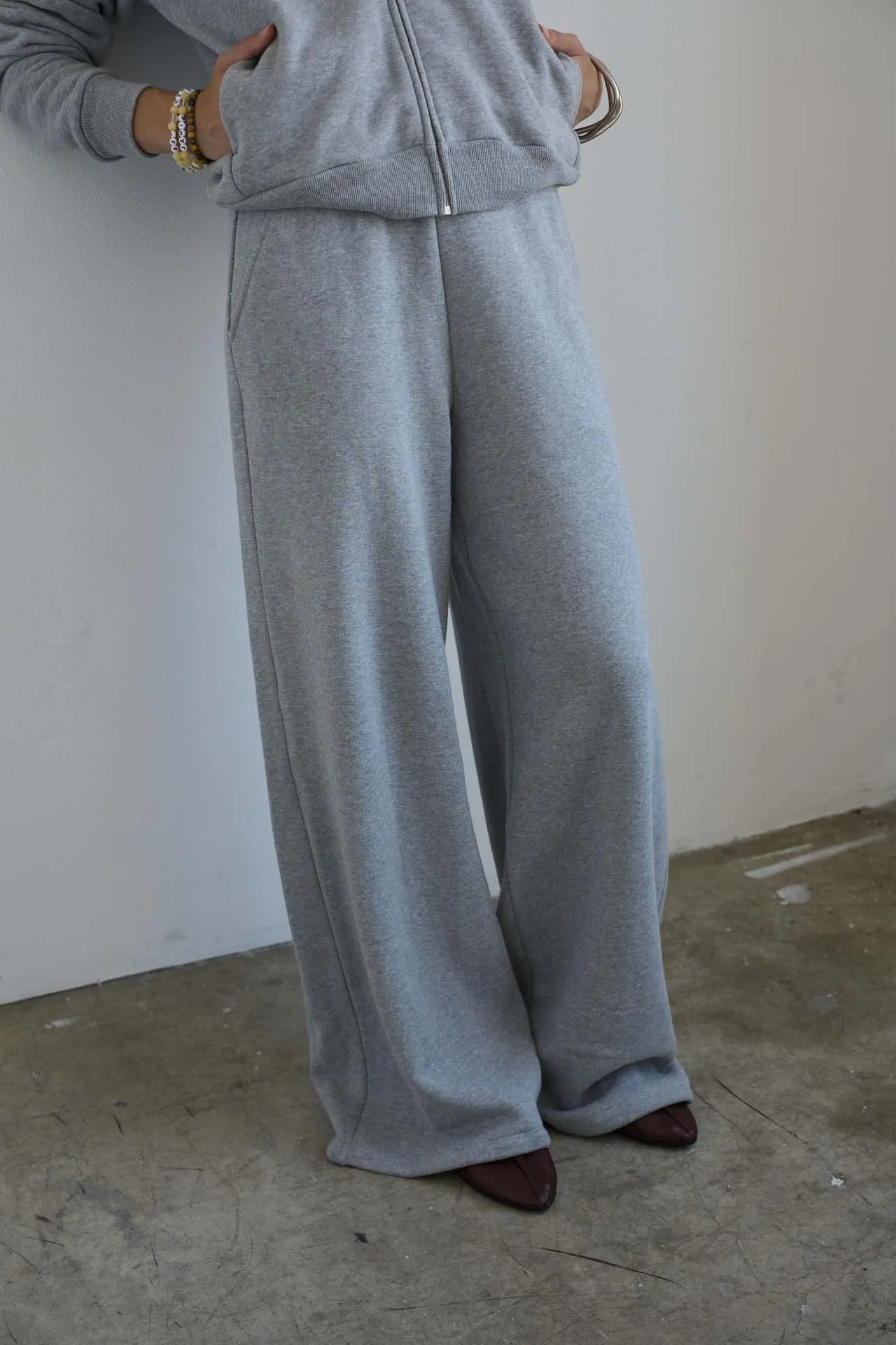 The Wide Leg Terry Trouser in Heather Grey sold by Jamie Haller product image thumbnail 2