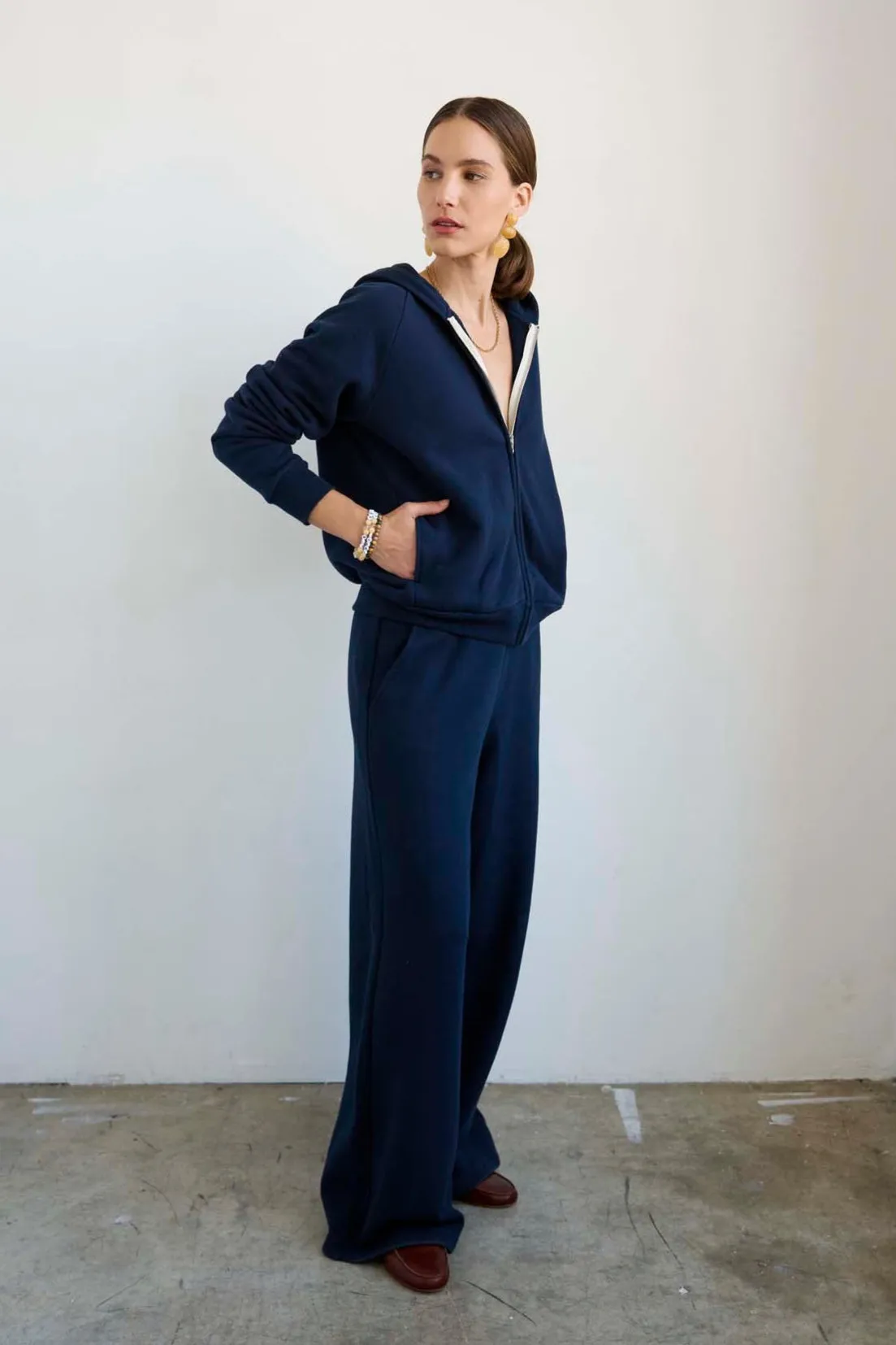 The Wide Leg Terry Trouser in Navy sold by Jamie Haller product image thumbnail 2