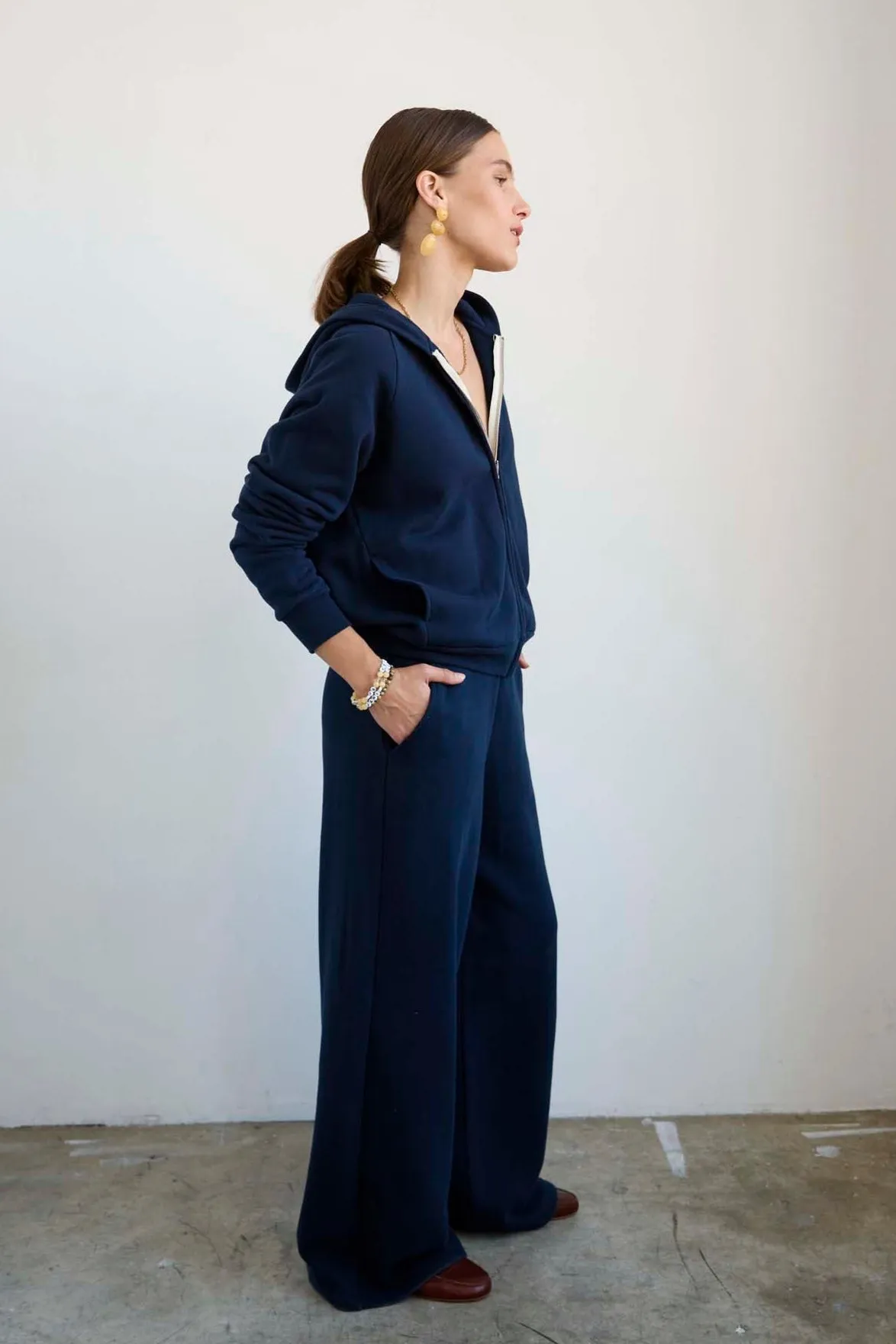 The Wide Leg Terry Trouser in Navy sold by Jamie Haller product image thumbnail 5