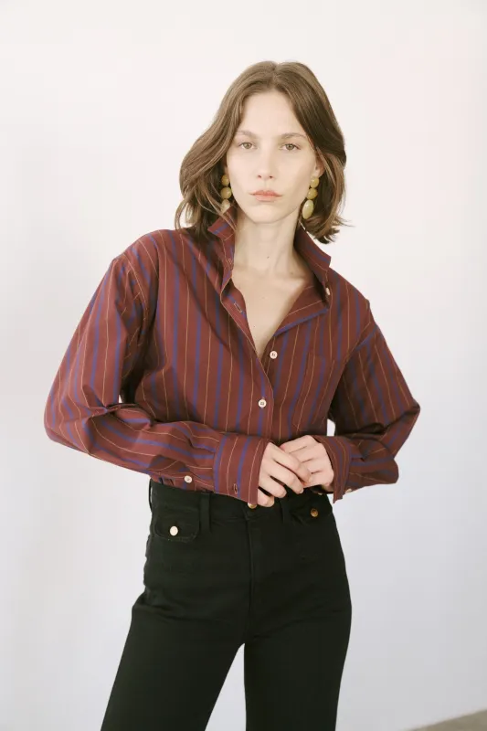 The Weekend Shirt in Oxblood Stripe made by Jamie Haller