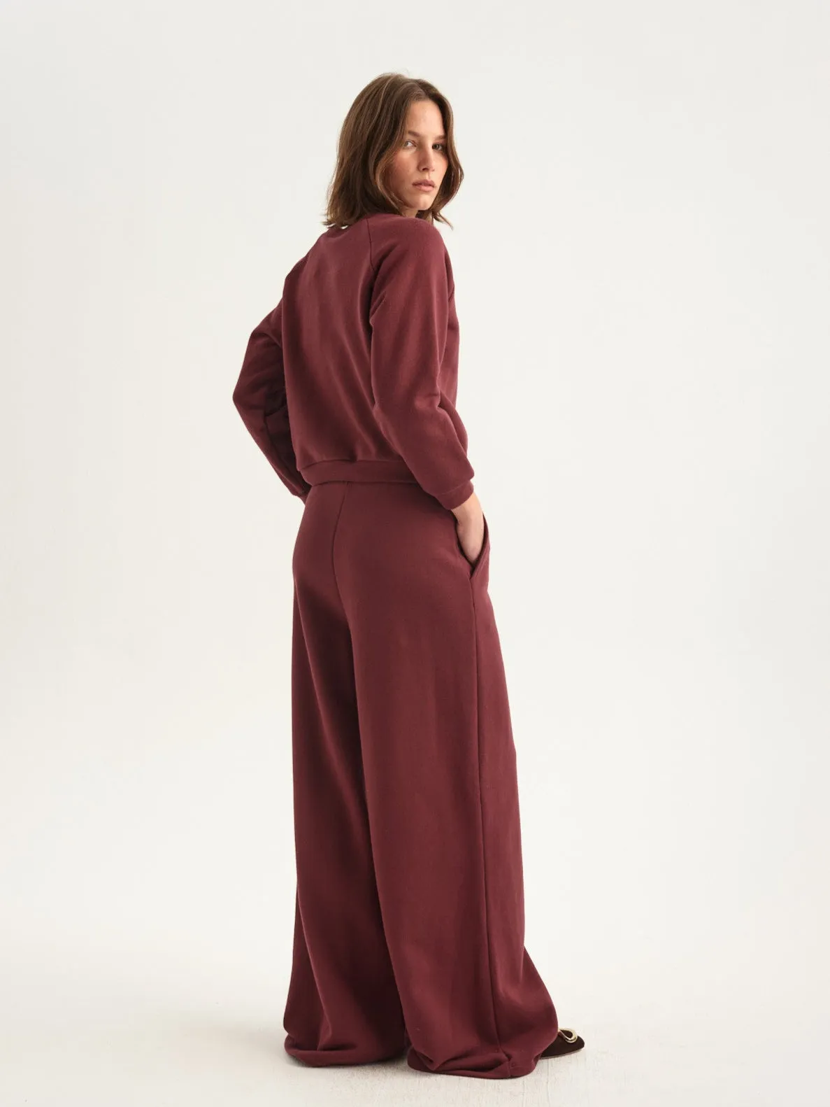 The Wide Leg Terry Trouser in Cherry Cola sold by Jamie Haller product image thumbnail 4