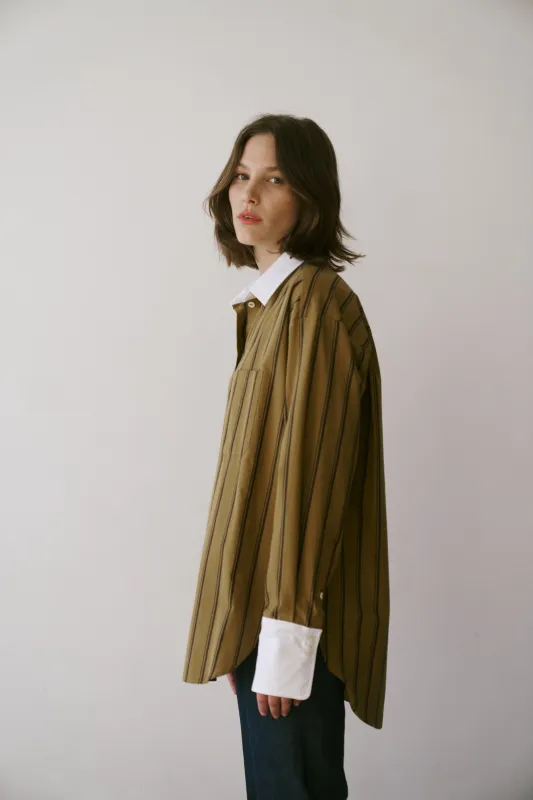 The Crosby Shirt in Goldenrod Stripe sold by Jamie Haller