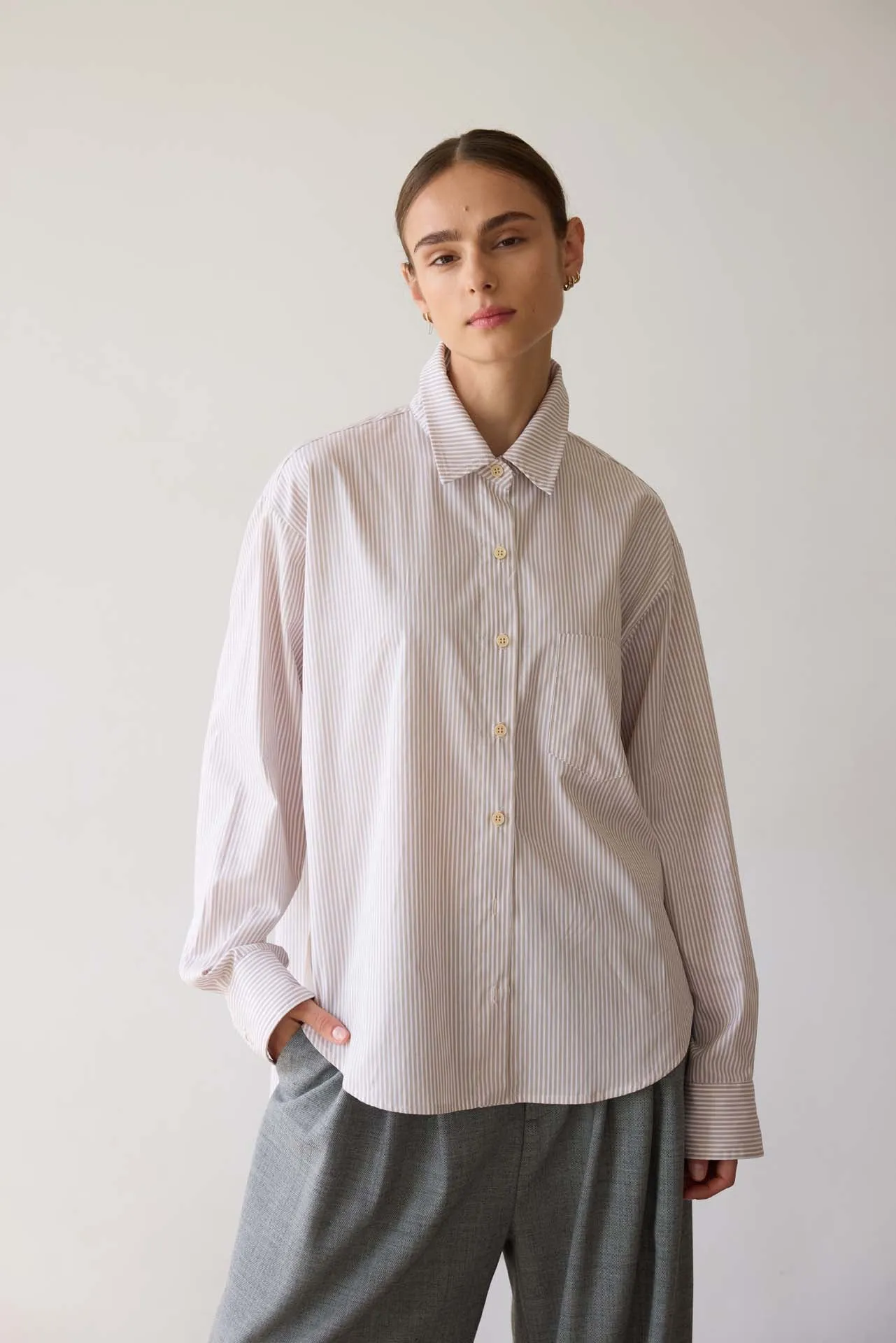 The Weekend Shirt in Tan Stripe sold by Jamie Haller product image thumbnail 3