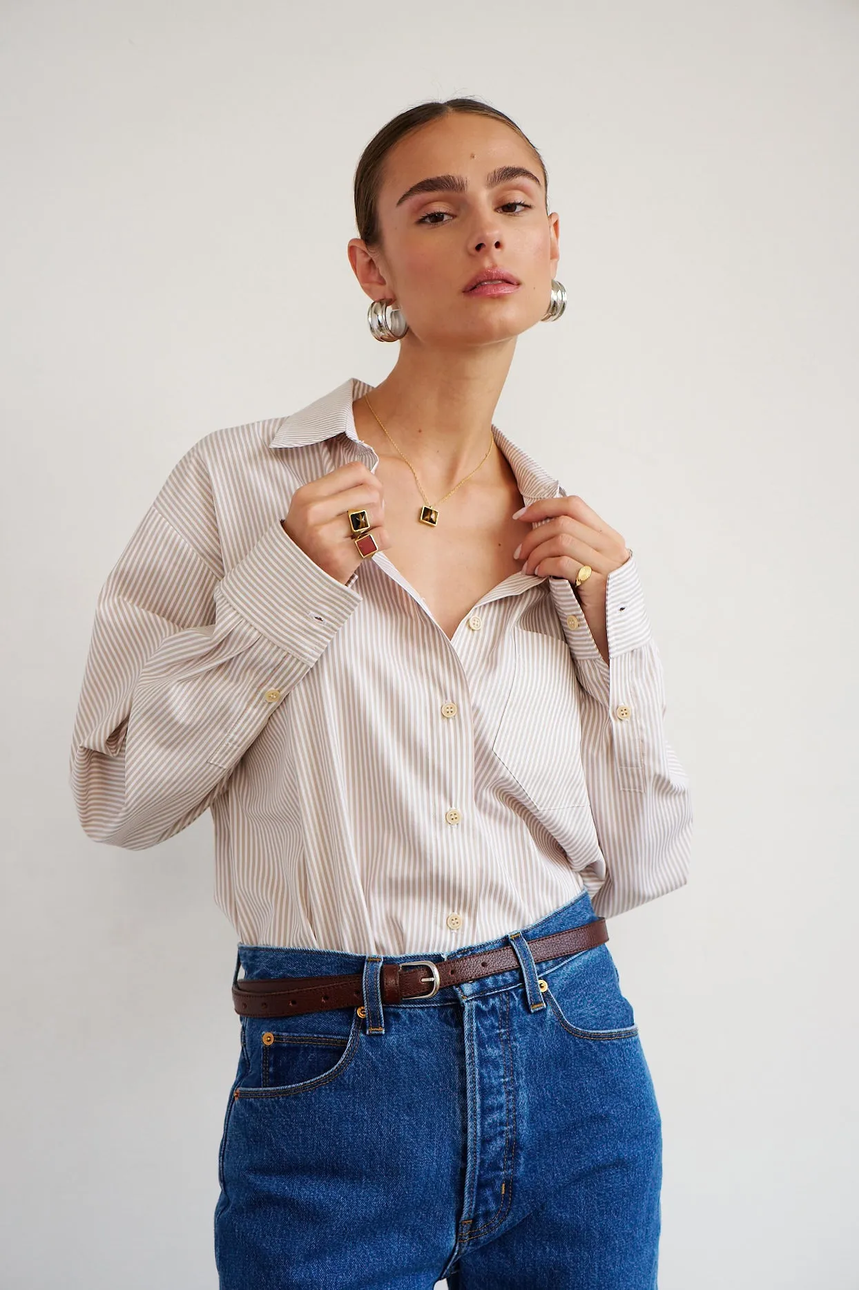 The Weekend Shirt in Tan Stripe sold by Jamie Haller product image thumbnail 4