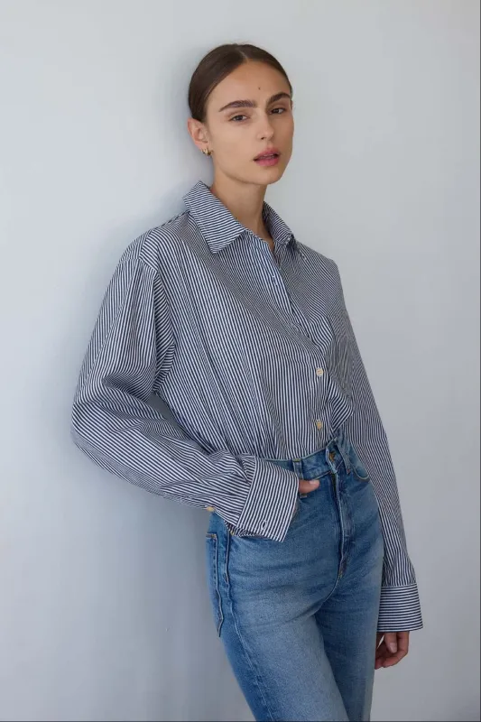 The Weekend Shirt in Black Stripe sold by Jamie Haller