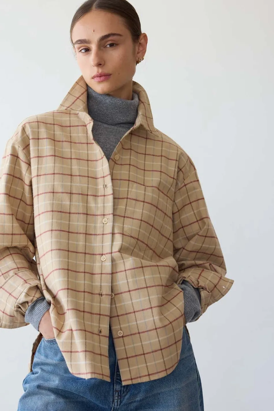 The Weekend Shirt in Honey Plaid sold by Jamie Haller