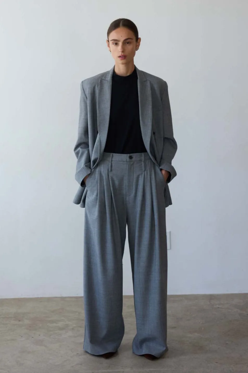 The Triple Pleat Trouser in Pepper sold by Jamie Haller