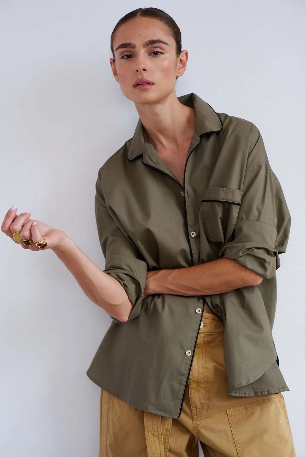 The PJ Shirt in Taupe sold by Jamie Haller