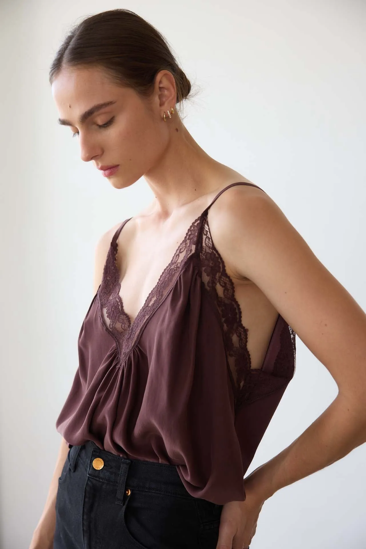 The Deep V Cami in Burgundy sold by Jamie Haller