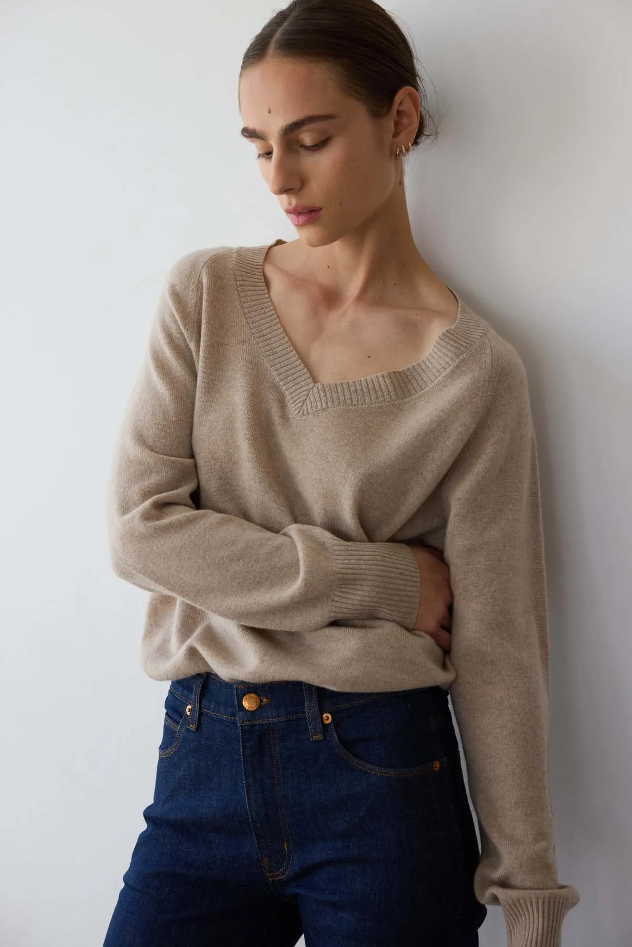 The V Fave Cashmere Sweater in Oatmeal sold by Jamie Haller product image thumbnail 2
