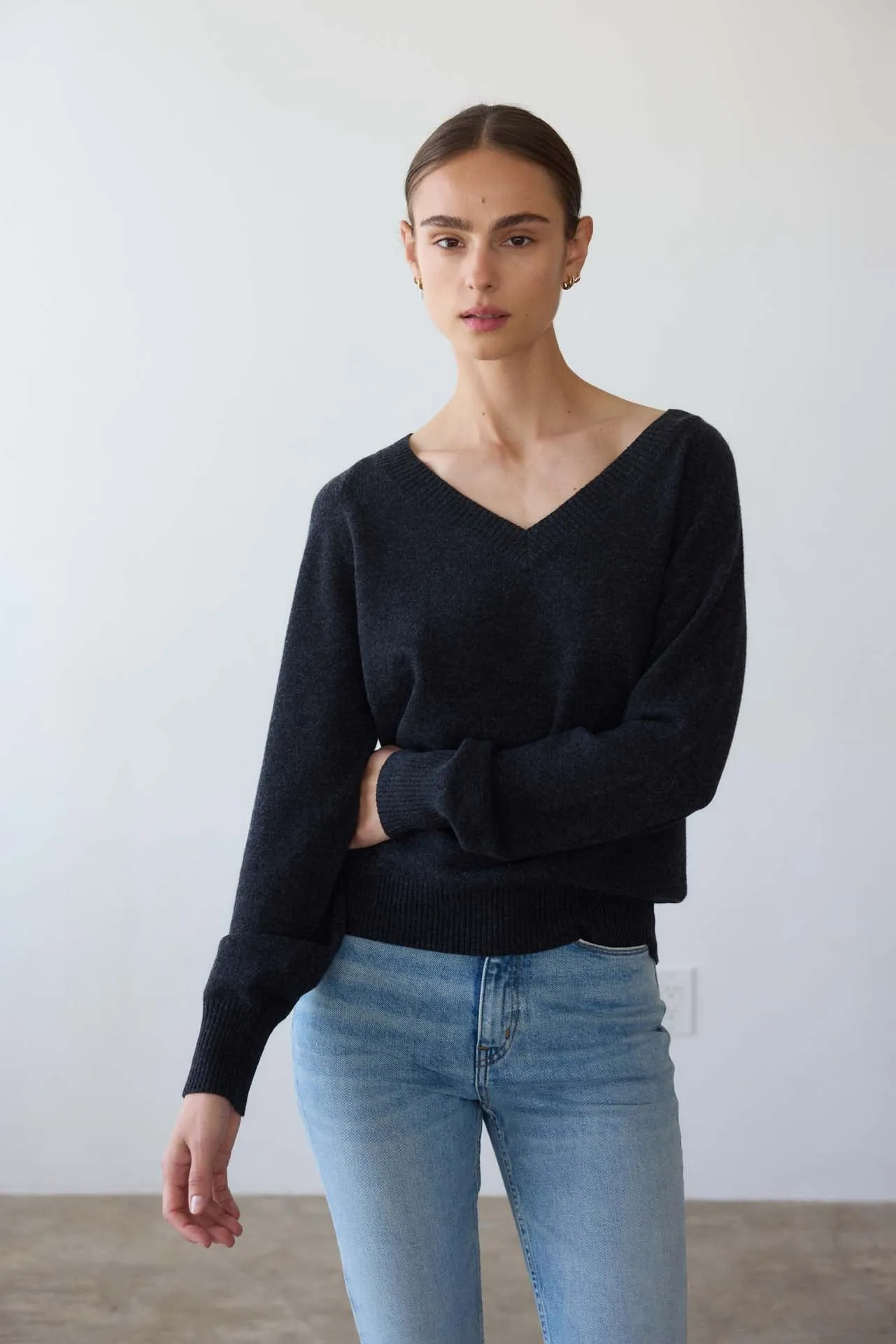 The V Fave Cashmere Sweater in Charcoal sold by Jamie Haller