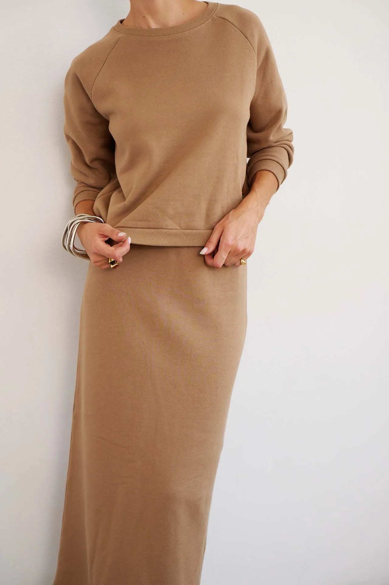 The Sweatshirt Skirt in Camel sold by Jamie Haller product image thumbnail 2
