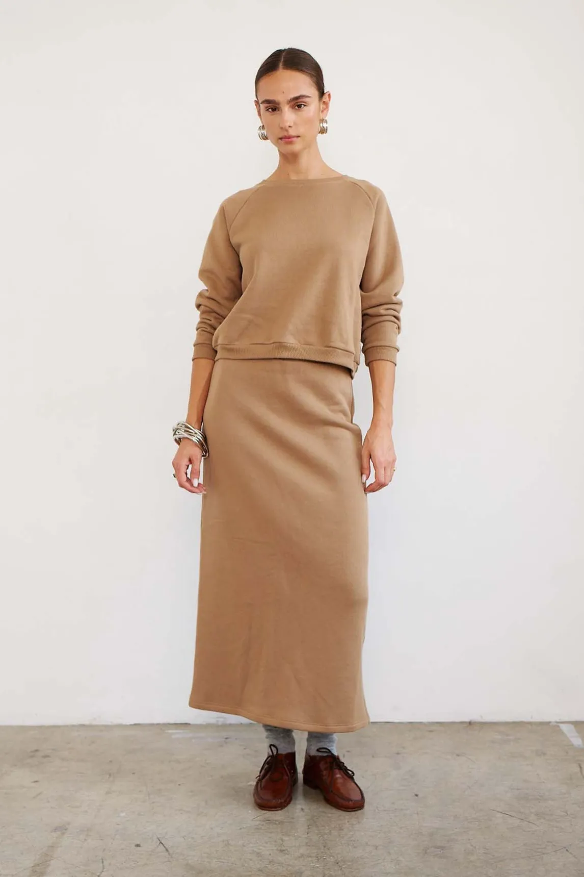 The Sweatshirt Skirt in Camel sold by Jamie Haller product image thumbnail 3