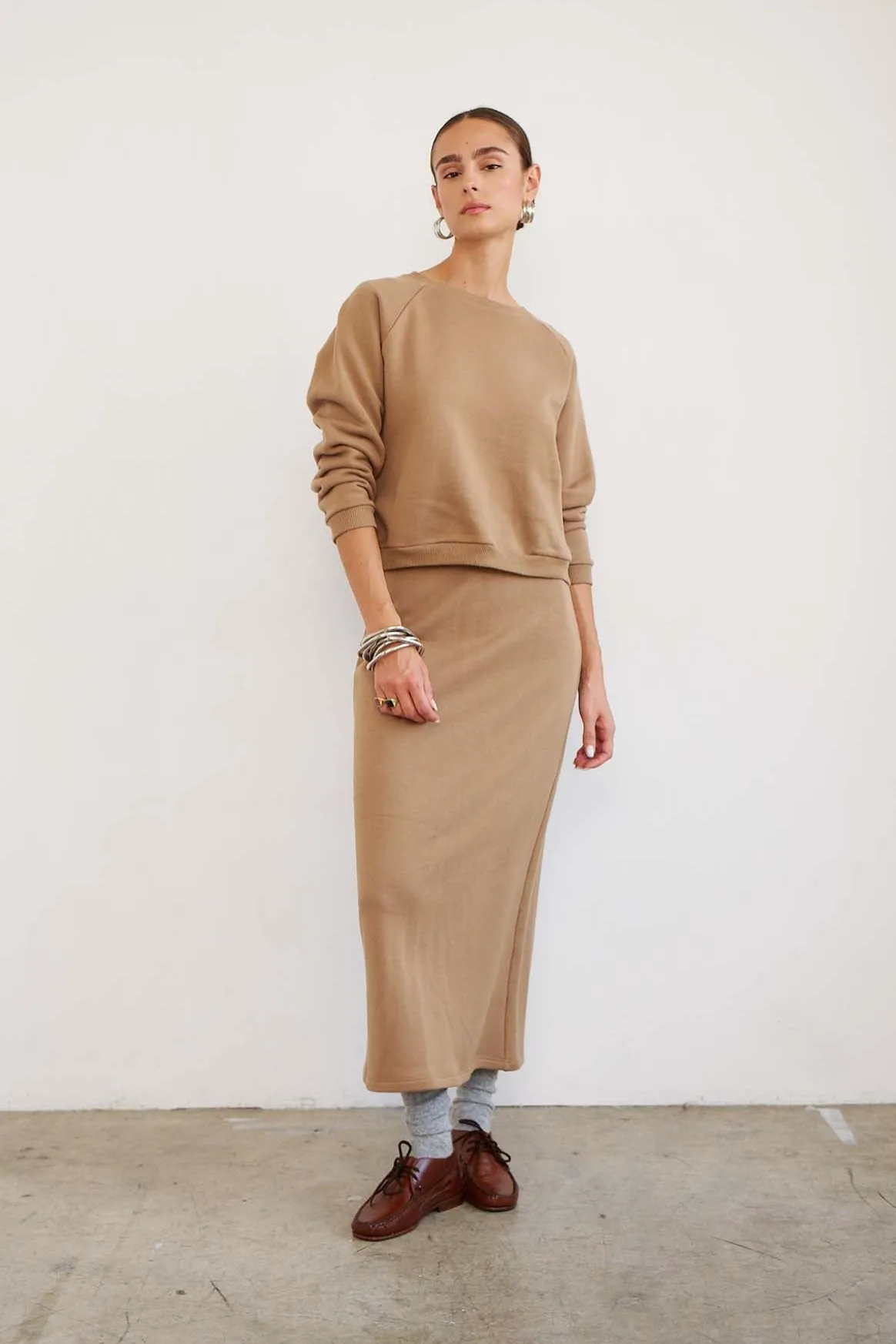 The Sweatshirt Skirt in Camel sold by Jamie Haller product image thumbnail 4