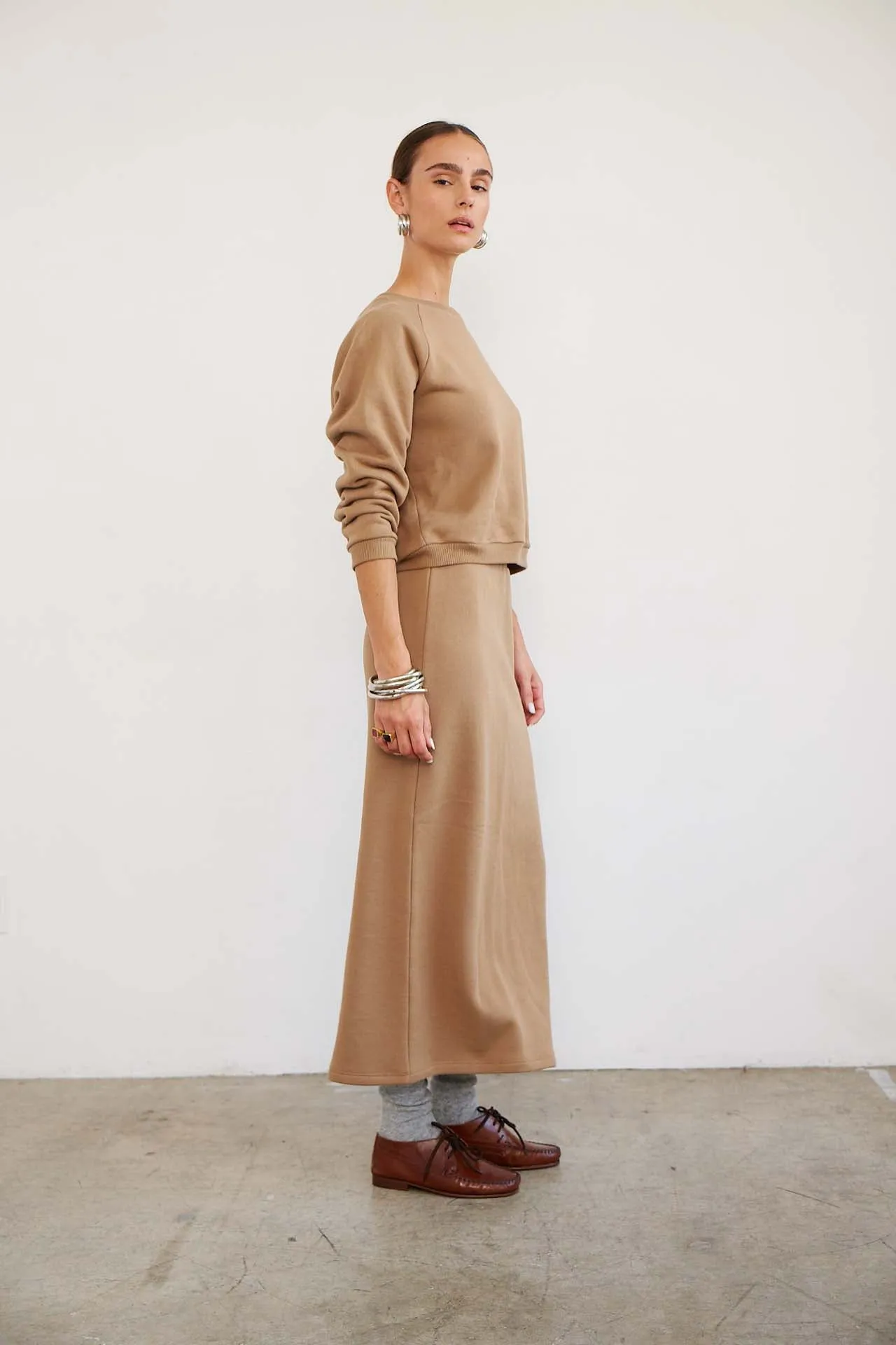 The Sweatshirt Skirt in Camel sold by Jamie Haller product image thumbnail 5