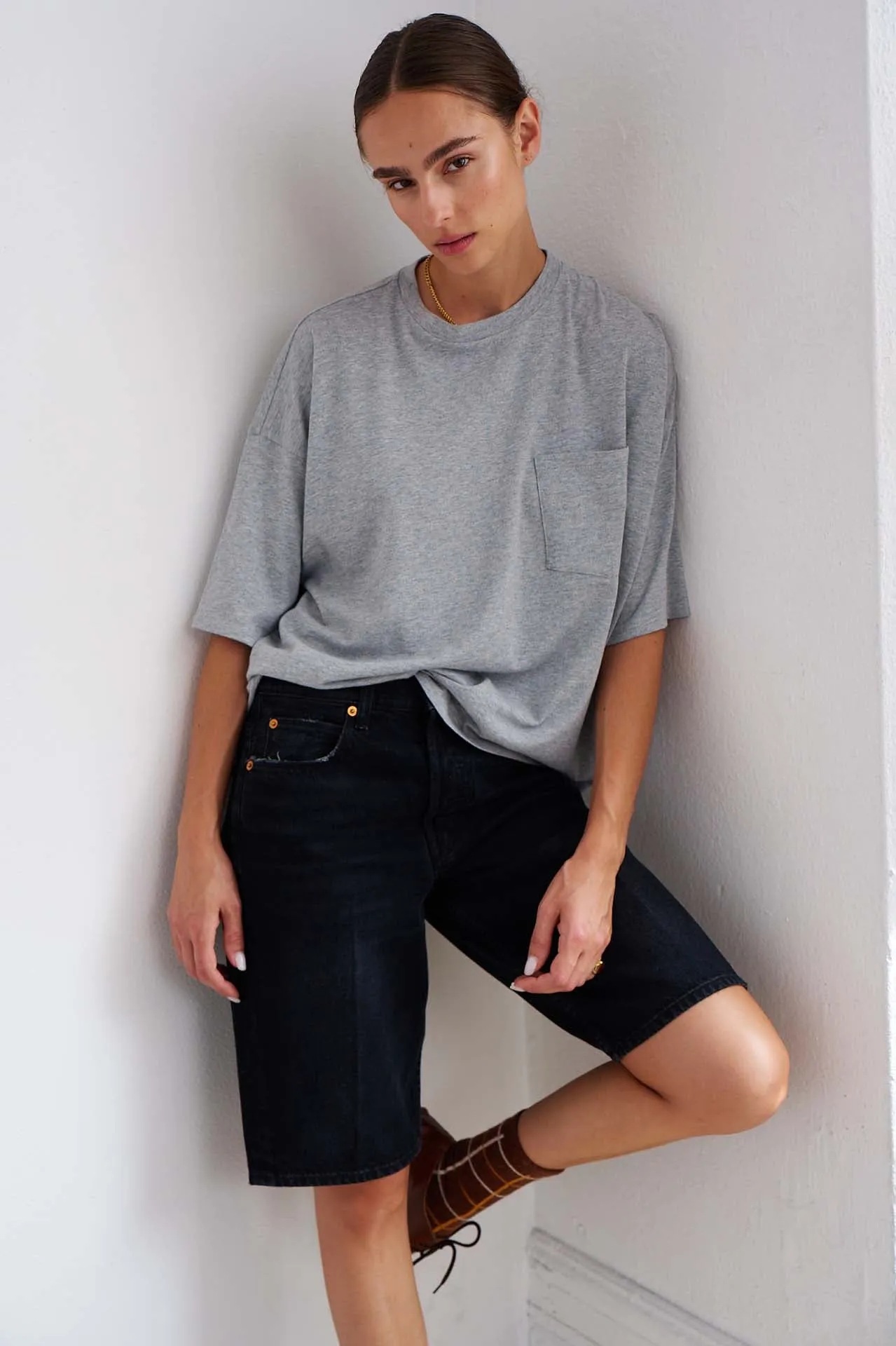 The Boxy Tee in Dark Heather sold by Jamie Haller