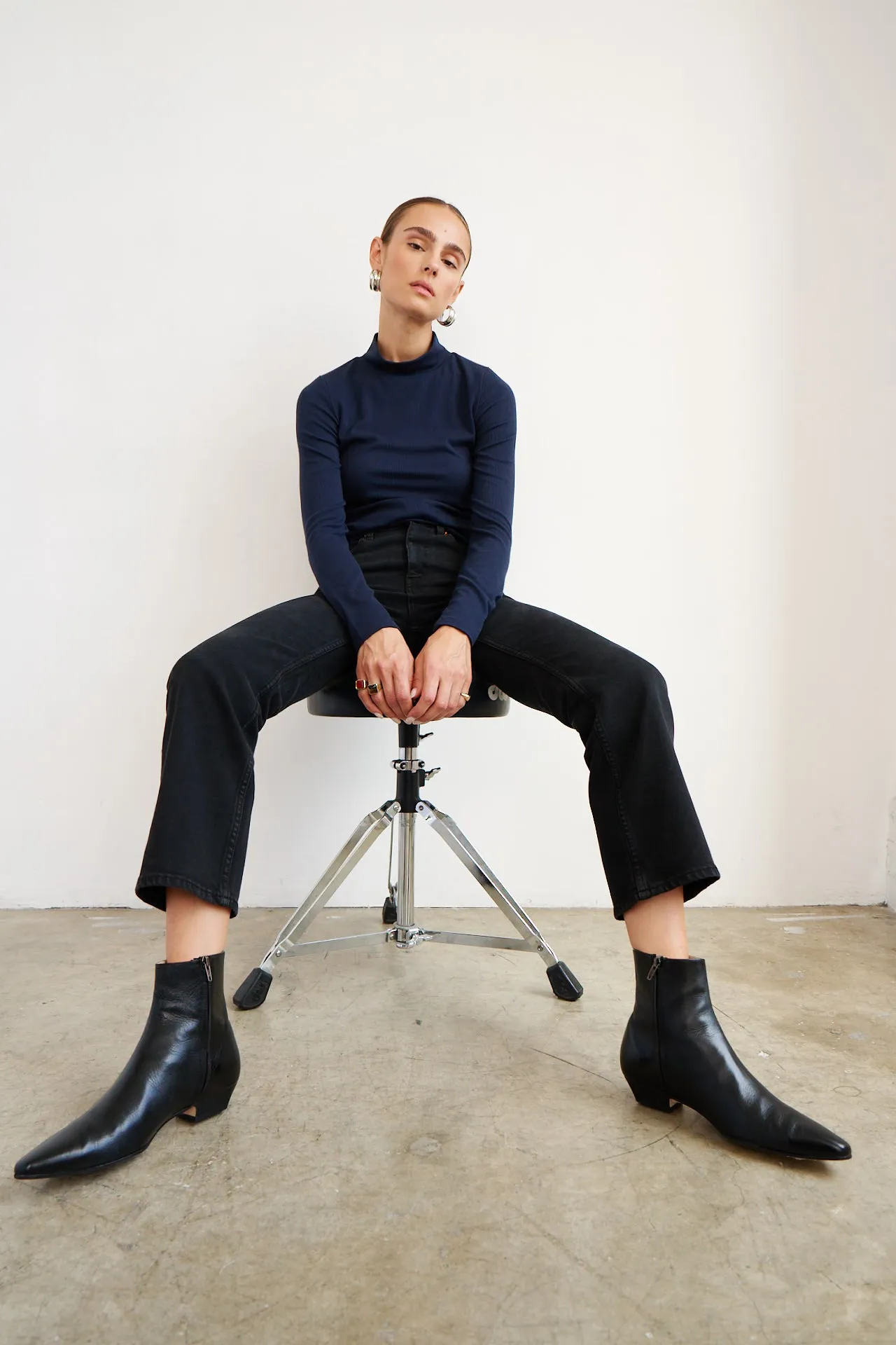 The Mock Neck in Navy sold by Jamie Haller