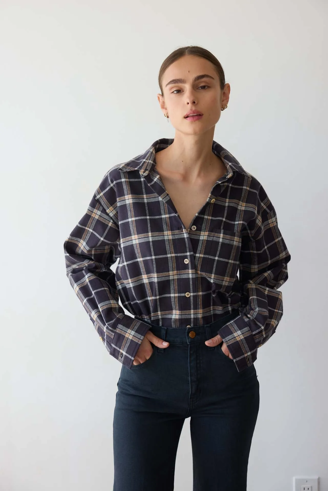 The Weekend Shirt in Charcoal Plaid sold by Jamie Haller
