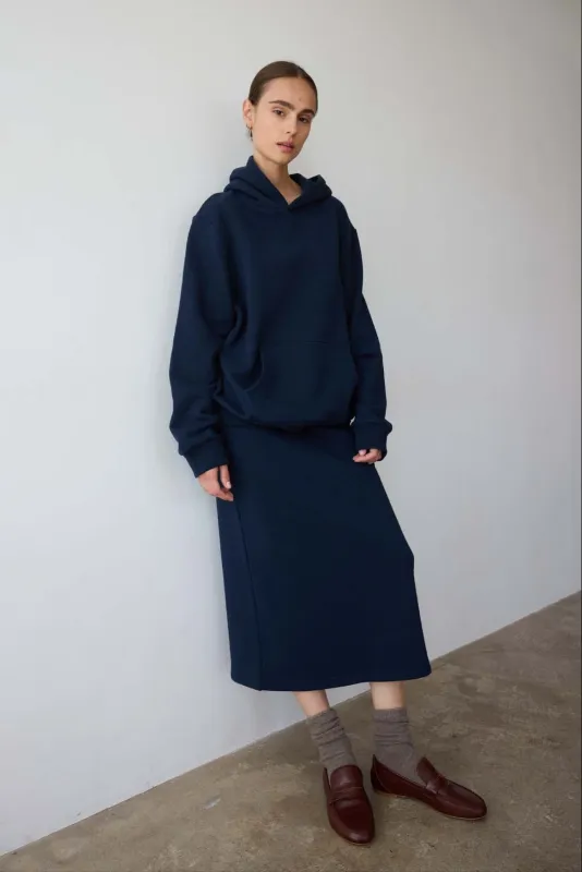 The Sweatshirt Skirt in Navy sold by Jamie Haller