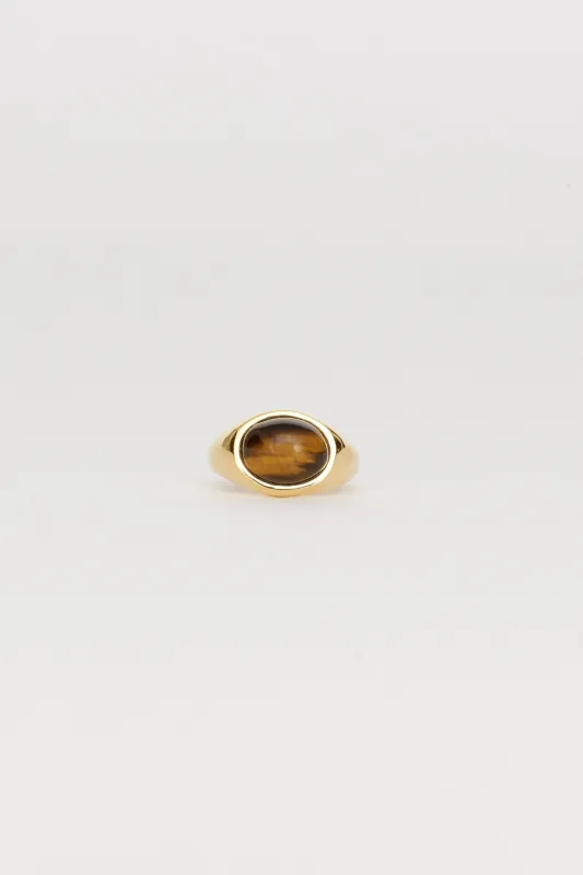 The Francis Oval Signet Ring in Tigers Eye sold by Jamie Haller