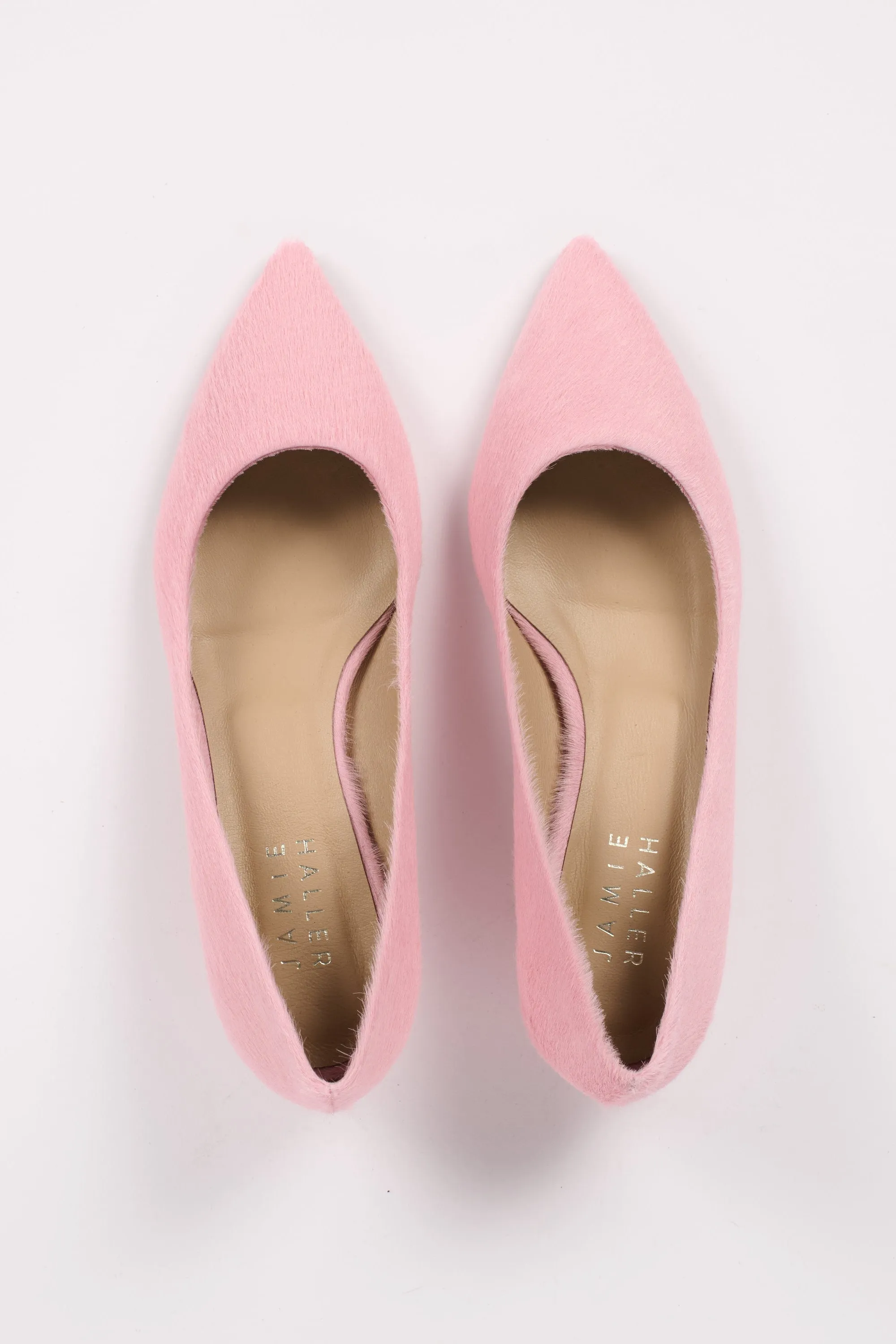 The Kitty Point Heel in Ponyhair Pink sold by Jamie Haller