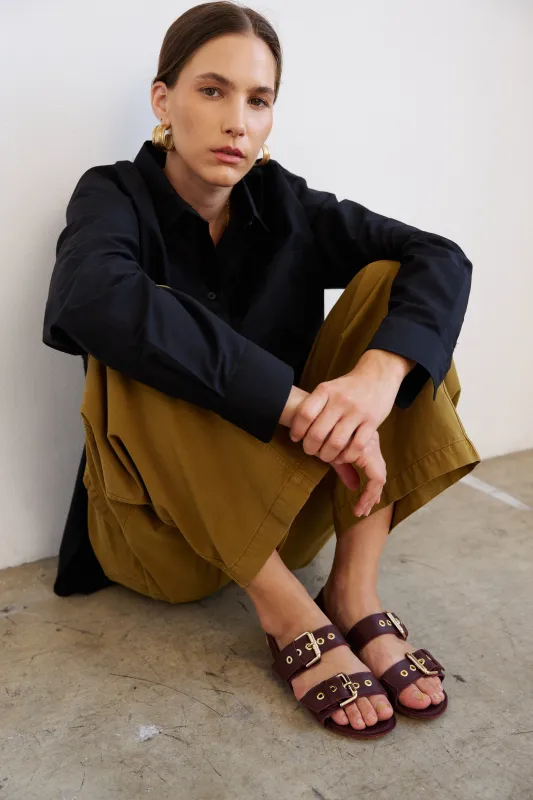 The Double Buckle Sandal in Oxblood made by Jamie Haller