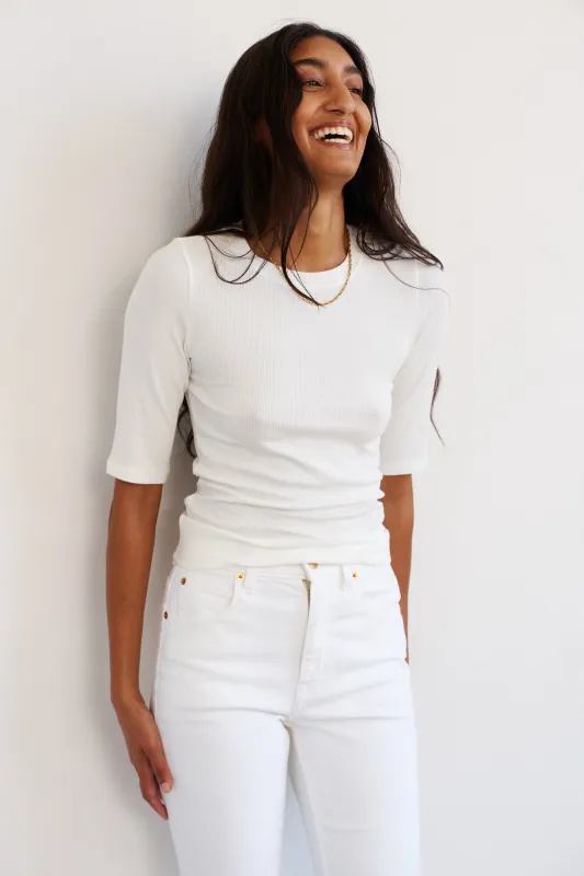The Rib Elbow Crew in White made by Jamie Haller