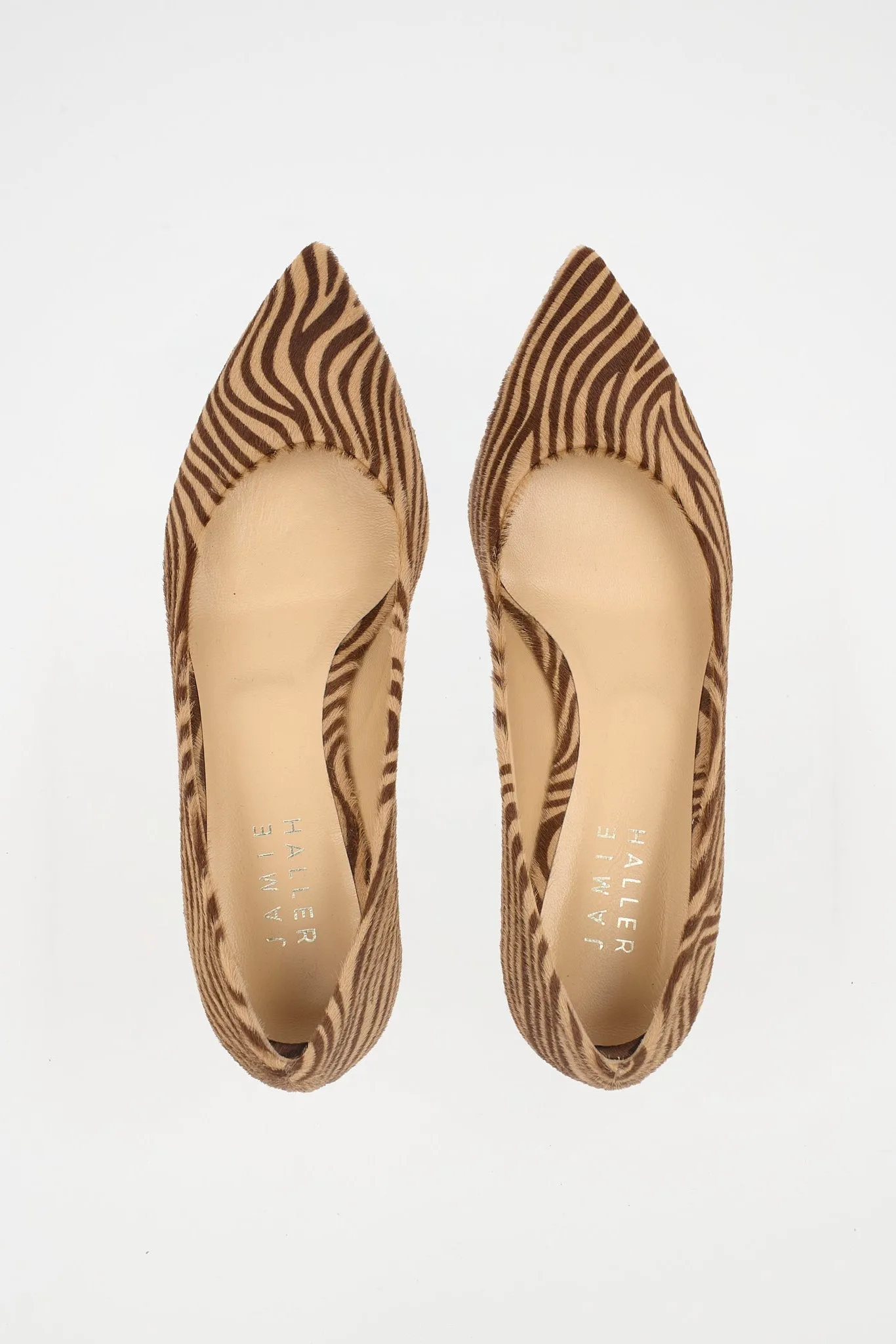 The Kitty Point Heel in Tan Zebra sold by Jamie Haller