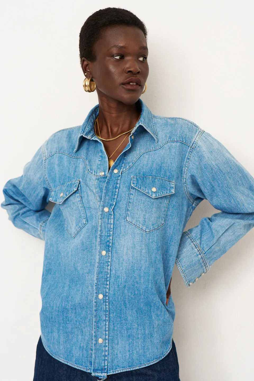 The Loretta Western Shirt in Timeworn Indigo sold by Jamie Haller product image thumbnail 5