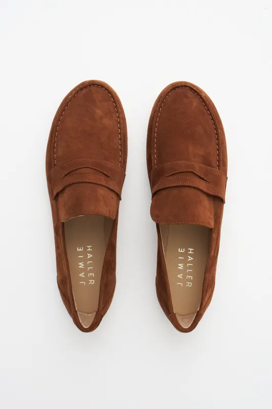 The Penny Loafer in Chocolate Suede made by Jamie Haller