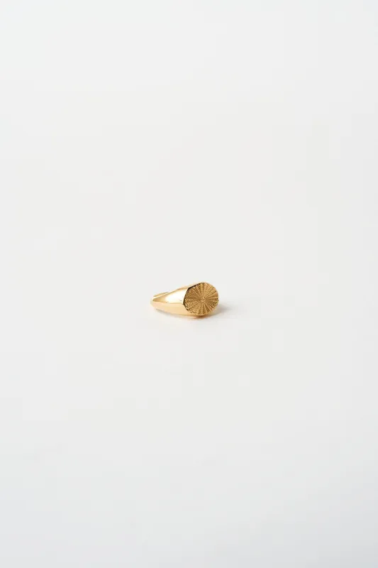The Chaos Sunburst Oval Signet in Gold made by Jamie Haller