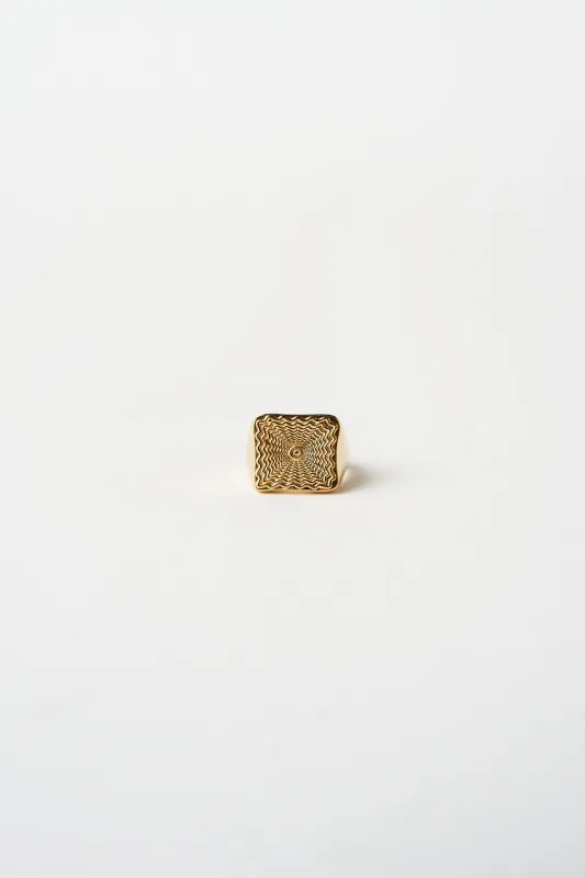The Chaos Sunburst Square Signet in Gold made by Jamie Haller
