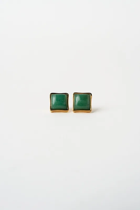 The Cufflink Stud Earring - Large in Dark Green Aventurine made by Jamie Haller