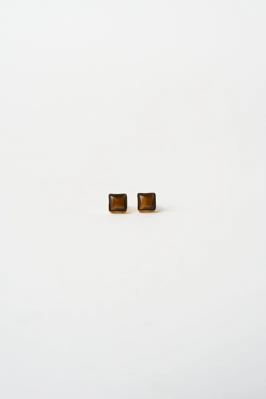 The Cufflink Stud Earring - Small in Tiger's Eye made by Jamie Haller