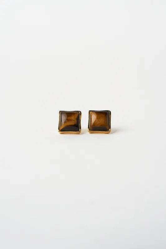 The Cufflink Stud Earring - Large in Tiger's Eye made by Jamie Haller