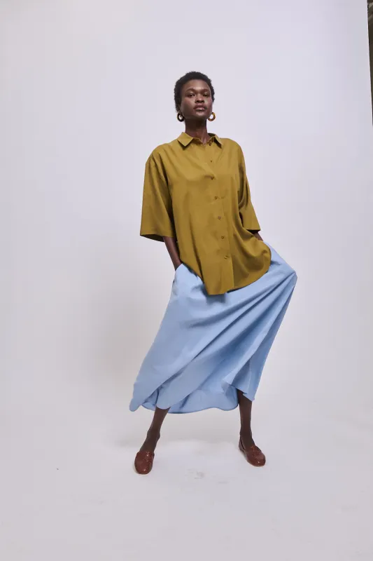 The Midi Swing Skirt in Sky Blue made by Jamie Haller