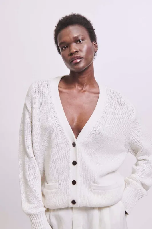 The Welt Pocket Cardigan in White made by Jamie Haller