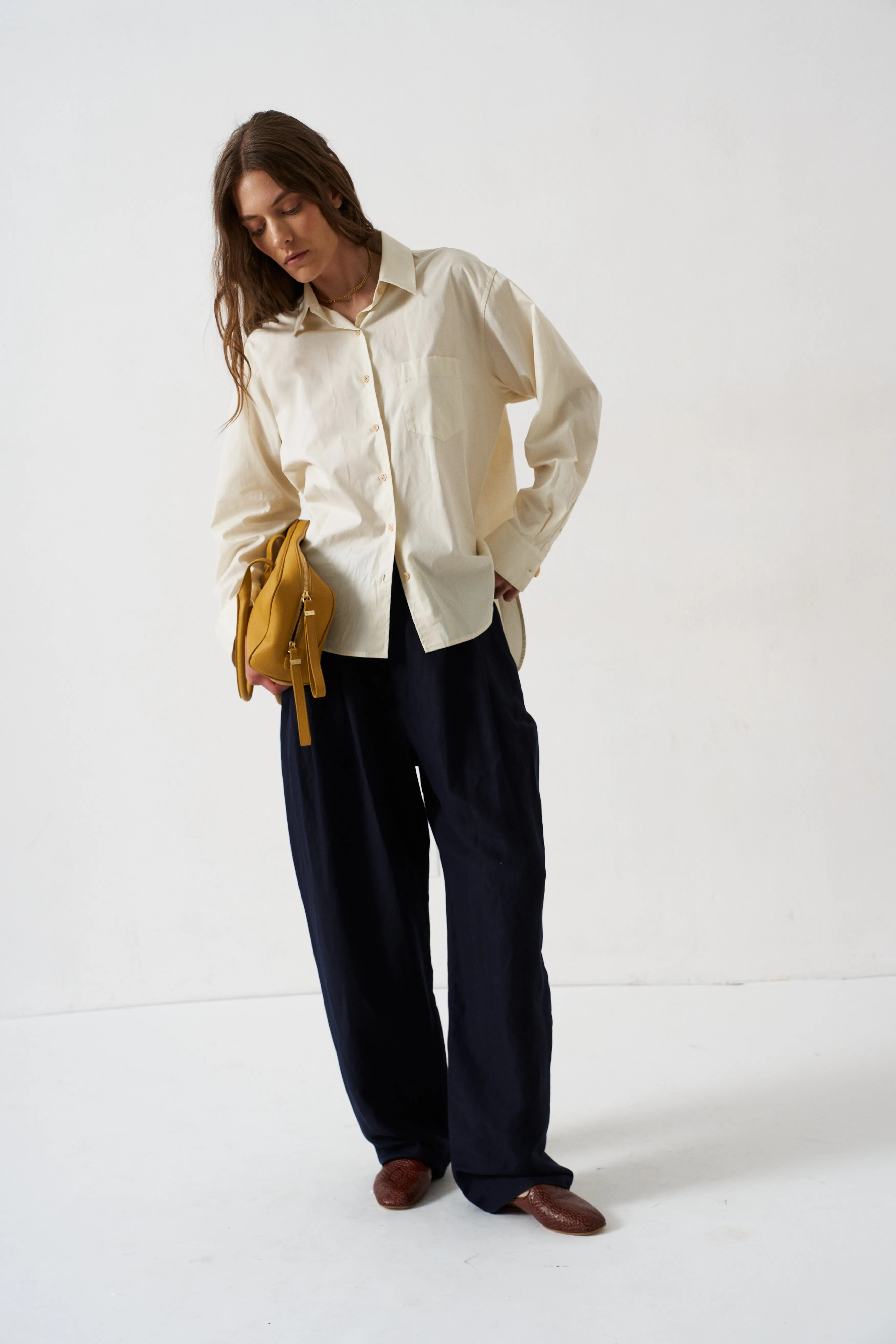 The Tapered Trouser in Navy sold by Jamie Haller