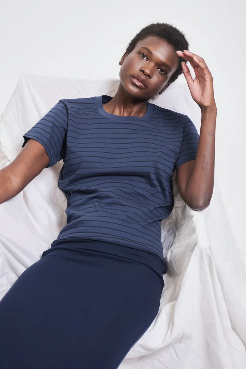 The Chameleon Tee in Blue Stripe sold by Jamie Haller