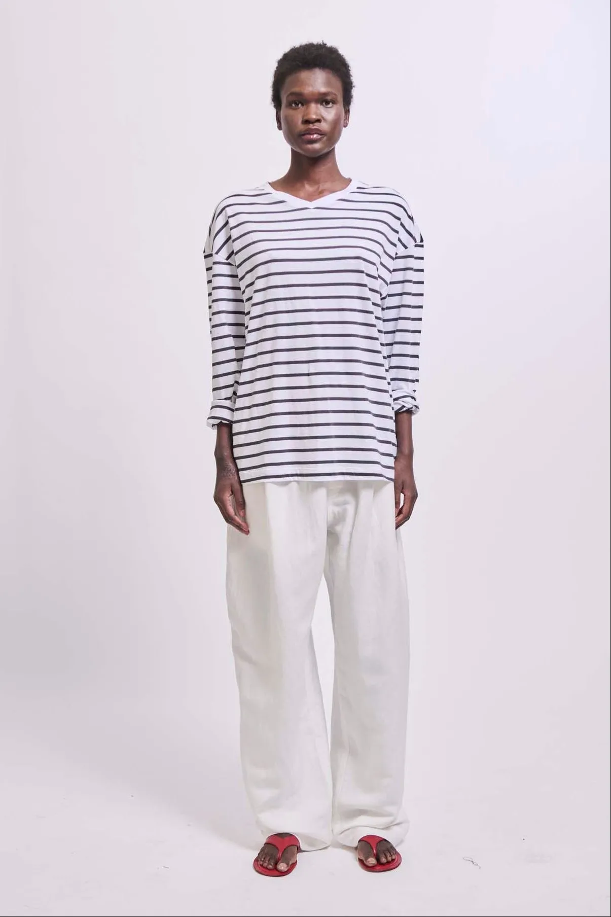 The High V Tee in White Stripe sold by Jamie Haller product image thumbnail 4