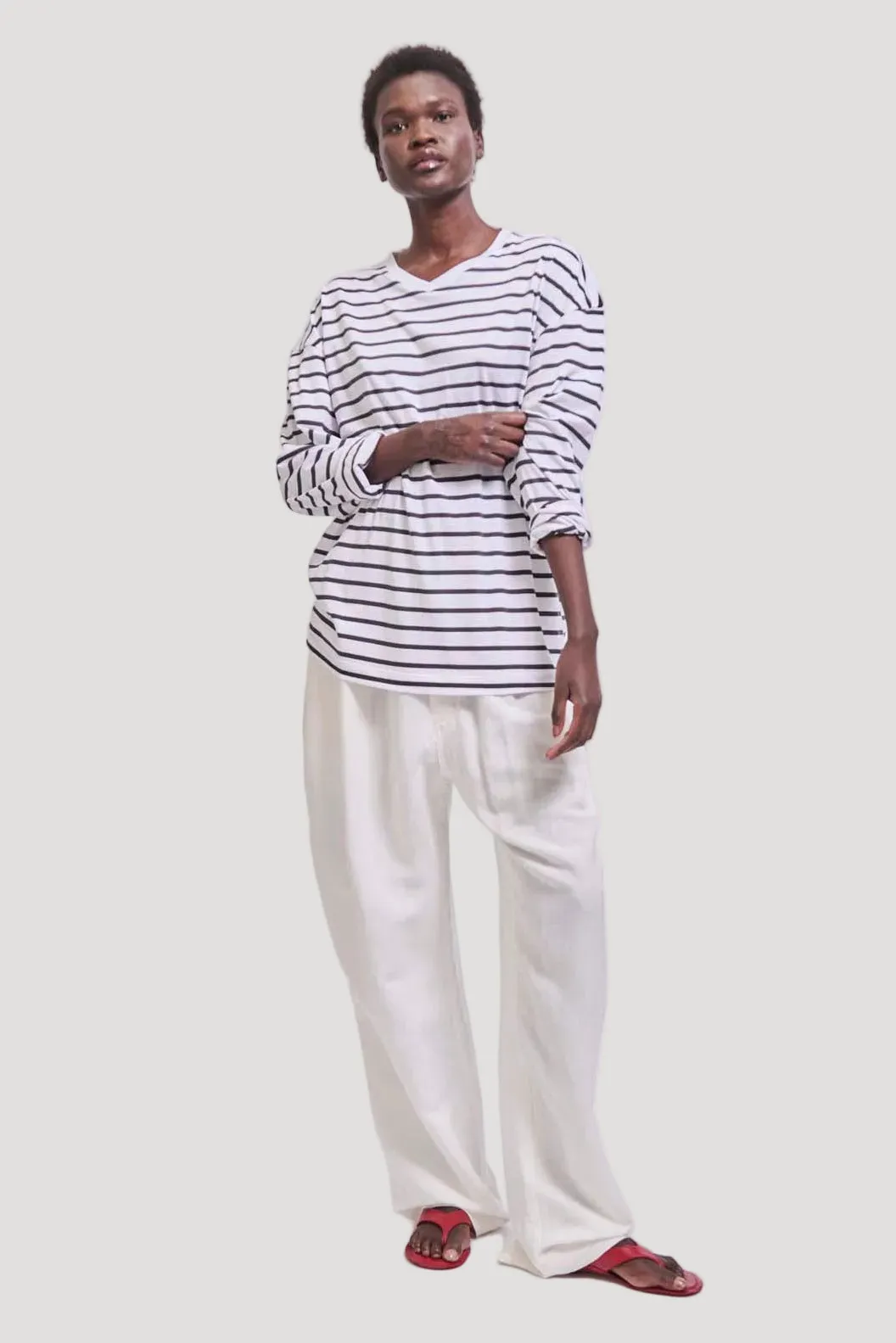 The High V Tee in White Stripe sold by Jamie Haller product image thumbnail 2