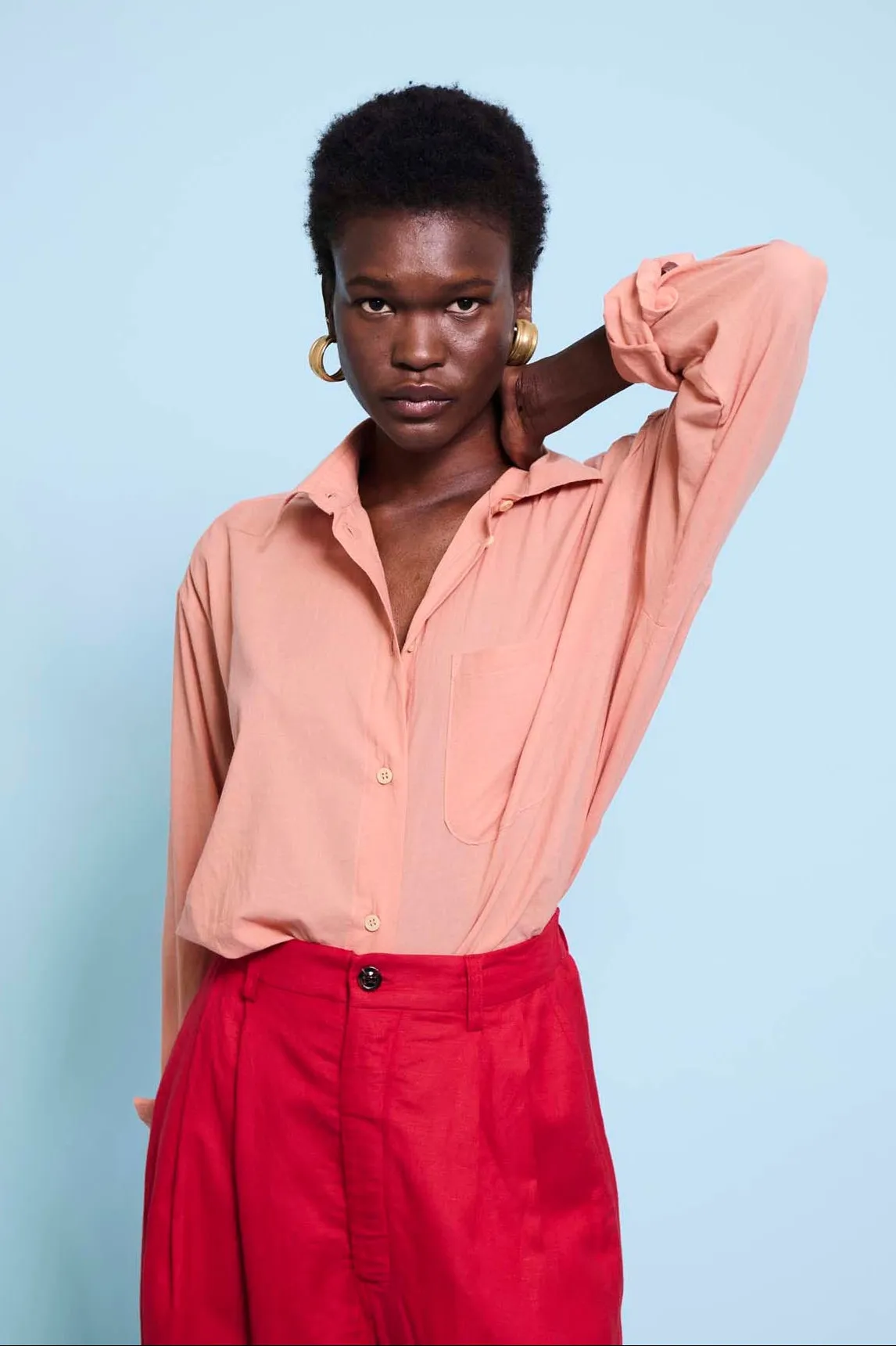 The Cotton Essential Shirt in Dusty Peach sold by Jamie Haller