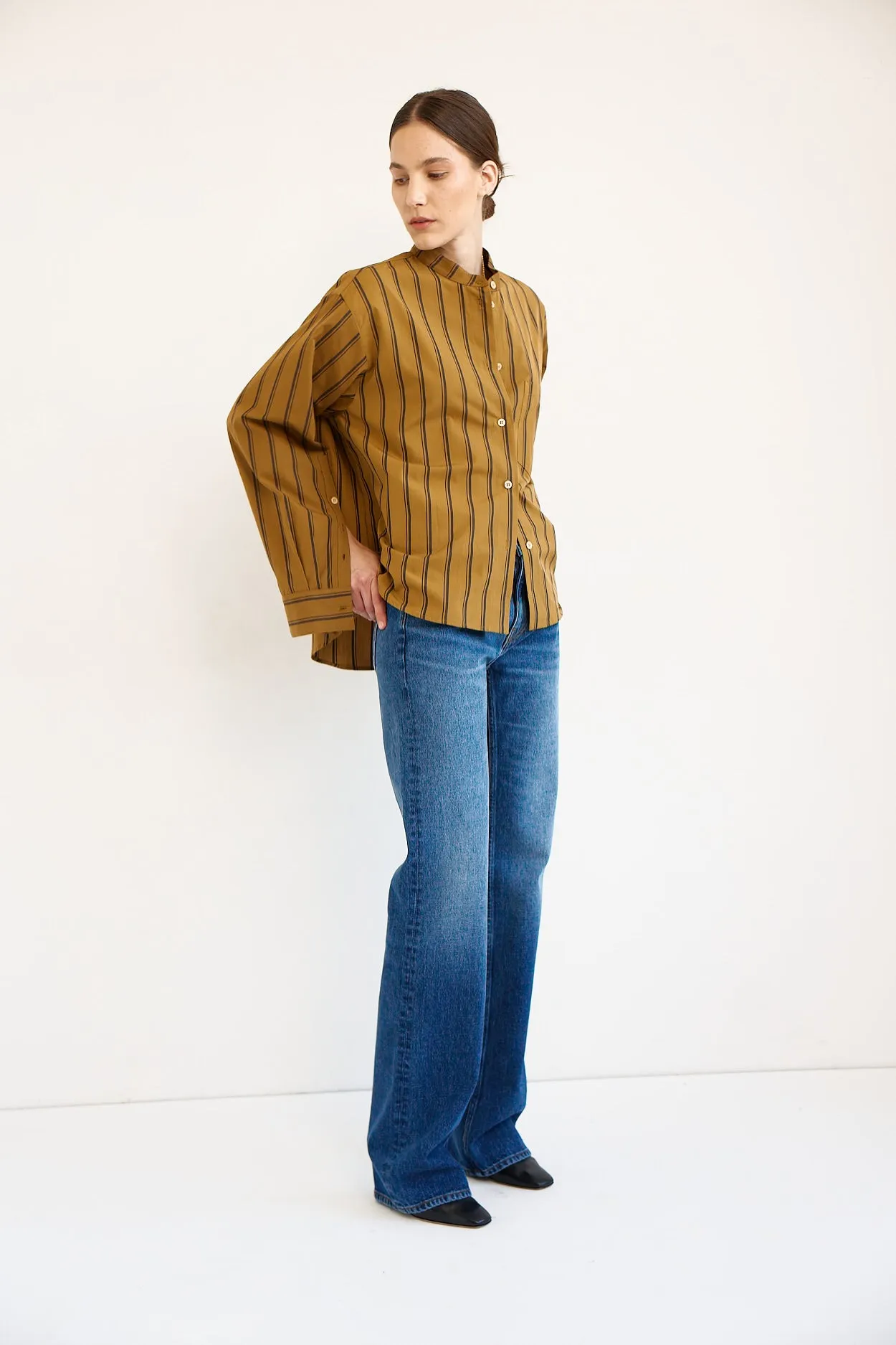 The Editor Shirt in Goldenrod Stripe sold by Jamie Haller product image thumbnail 2