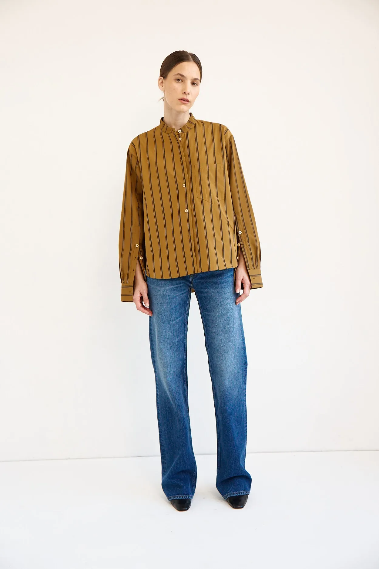 The Editor Shirt in Goldenrod Stripe sold by Jamie Haller product image thumbnail 4