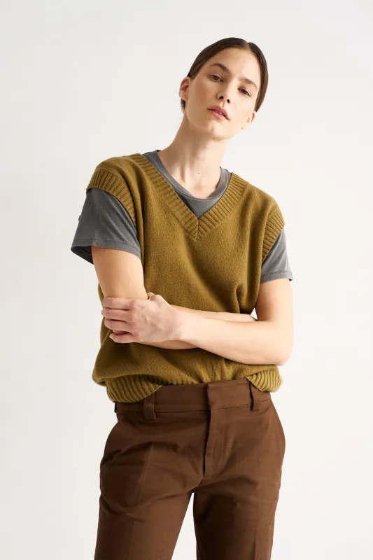 The Knit Vest in Moss made by Jamie Haller