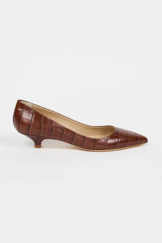 The Kitty Point Heel in Brown Croc made by Jamie Haller