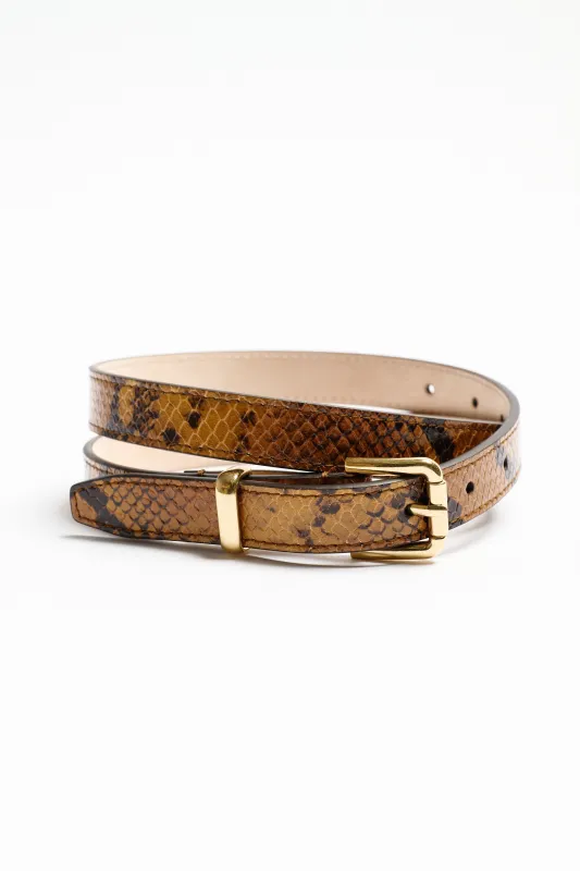 The Slim Bar Belt in Mustard Python made by Jamie Haller